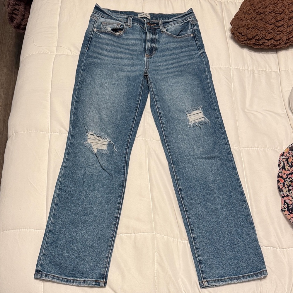 Sneak Peek Blue Distressed Straight Leg Jeans